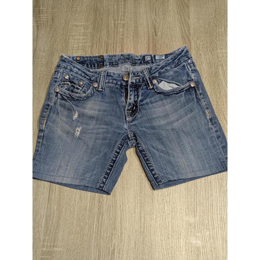 Miss Me Blue Distressed Denim Jean Shorts